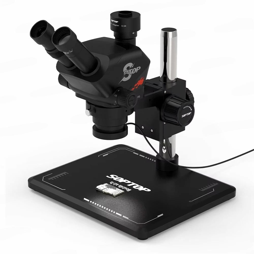 Soptop 7060 Ultra 7-60X Adjustable Zoom Trinocular Stereo Microscope with Big Base for PCB Repair