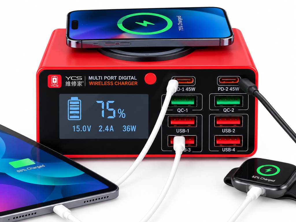 YCS-S550 9-in-1 Fast Charging Station with Digital Display