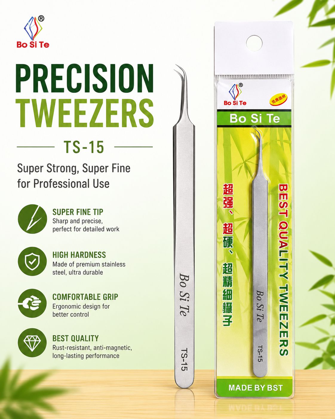 Bo-Si-Te Silver Curved Tip Tweezer for Electronics