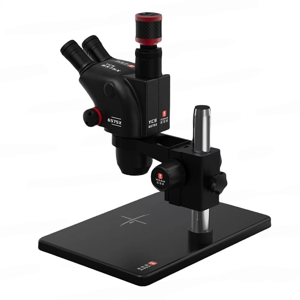 YCS 6575X 6.5-75X Continuous Zoom Trinocular Stereo Microscope with Big Base