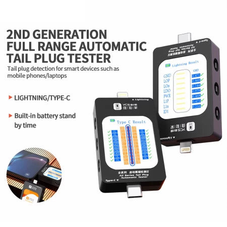 YCS 2nd Generation Lightning / Type-C Full Range Automatic Tail Plug Tester for iPhone / Android