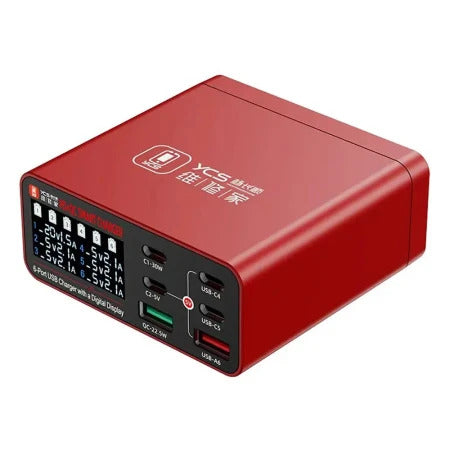YCS 300 6-in-1 Multi-Port USB + Type-C Digital Display QC Fast Charging Station