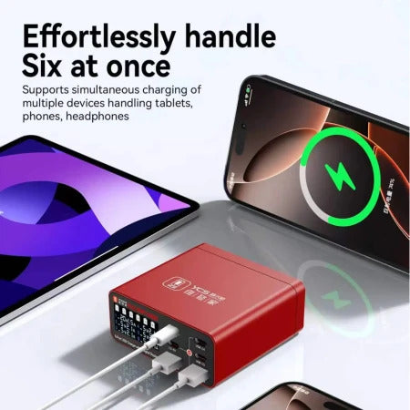 YCS 300 6-in-1 Multi-Port USB + Type-C Digital Display QC Fast Charging Station