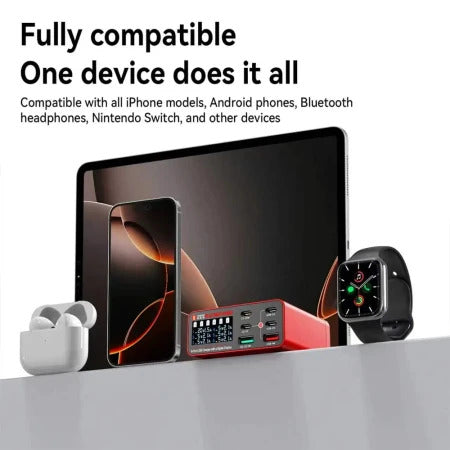 YCS 300 6-in-1 Multi-Port USB + Type-C Digital Display QC Fast Charging Station