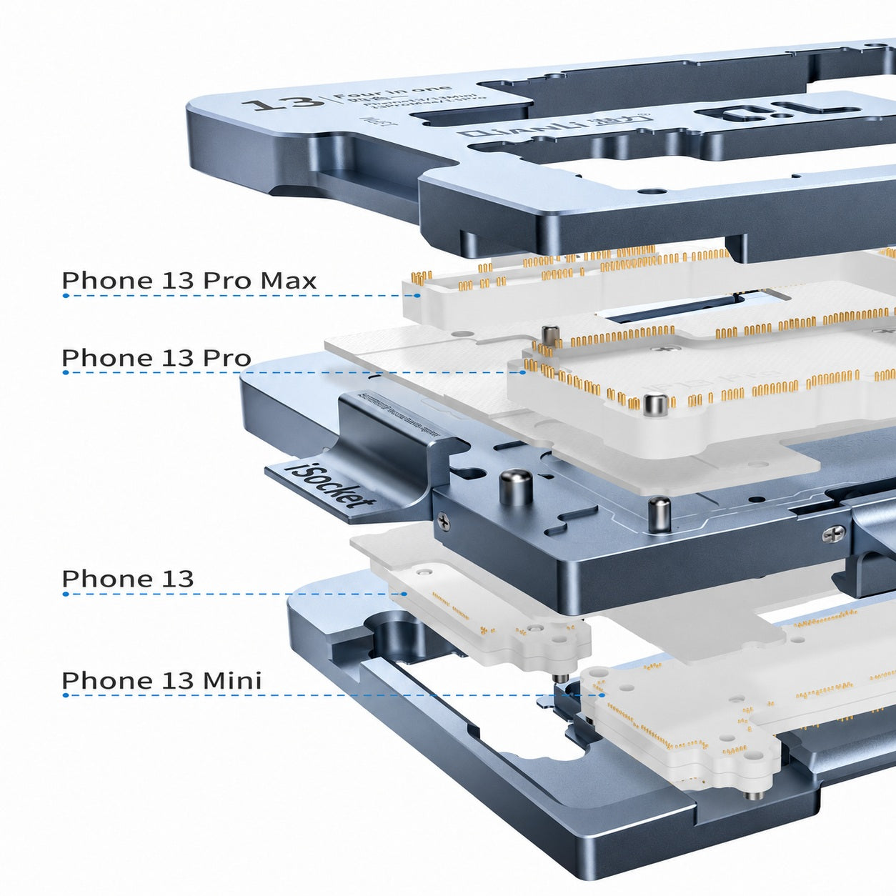 QianLi iSocket 13 Series 4-in-1 Motherboard Layered Test Fixture for iPhone 13 Mini / 13 / 13 Pro / 13Pro Max