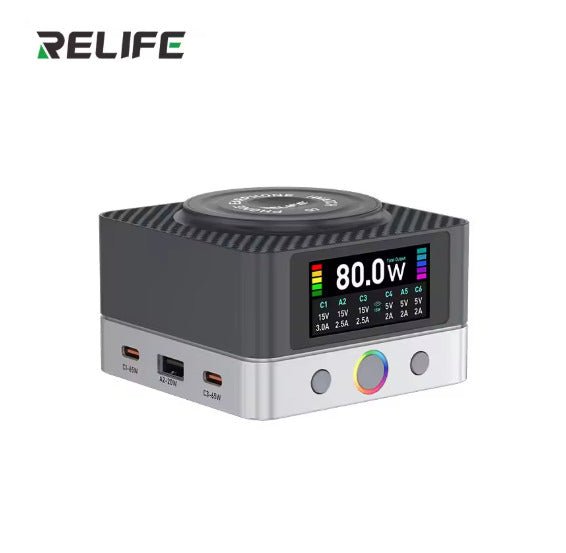 6-Port Large-size HD Color Screen Intelligent Charger with 15W Wireless Charging