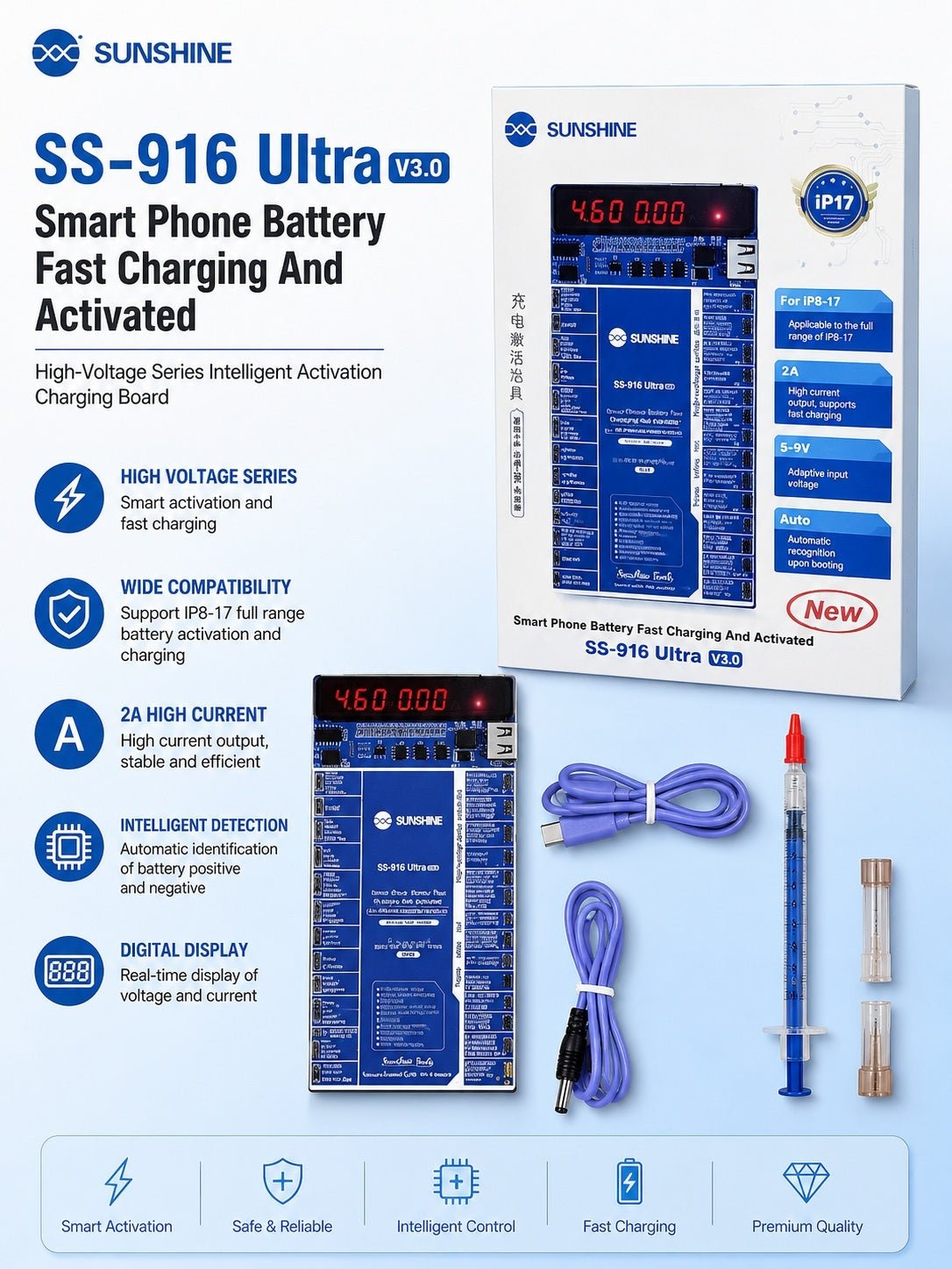 V2.0 Digital Display Charging Activation Board for iPh 6 to 16pm & Android