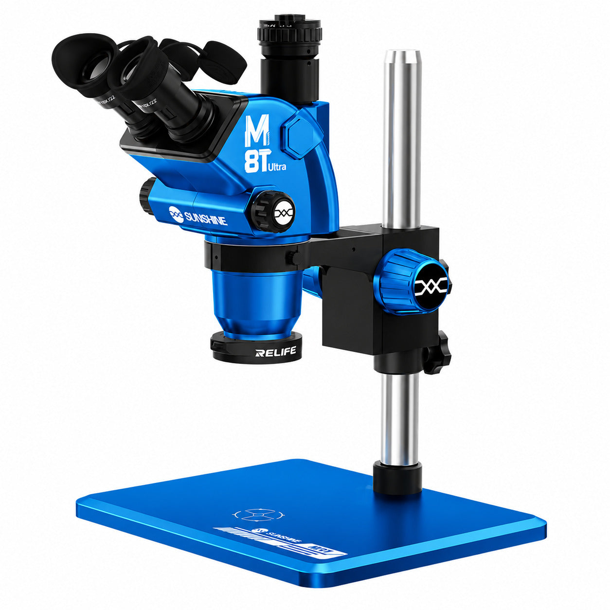 Sunshine M8T Ultra-B11 6-72X Synchronous Zoom Trinocular Stereo Microscope with B11 Big Base (BLUE)