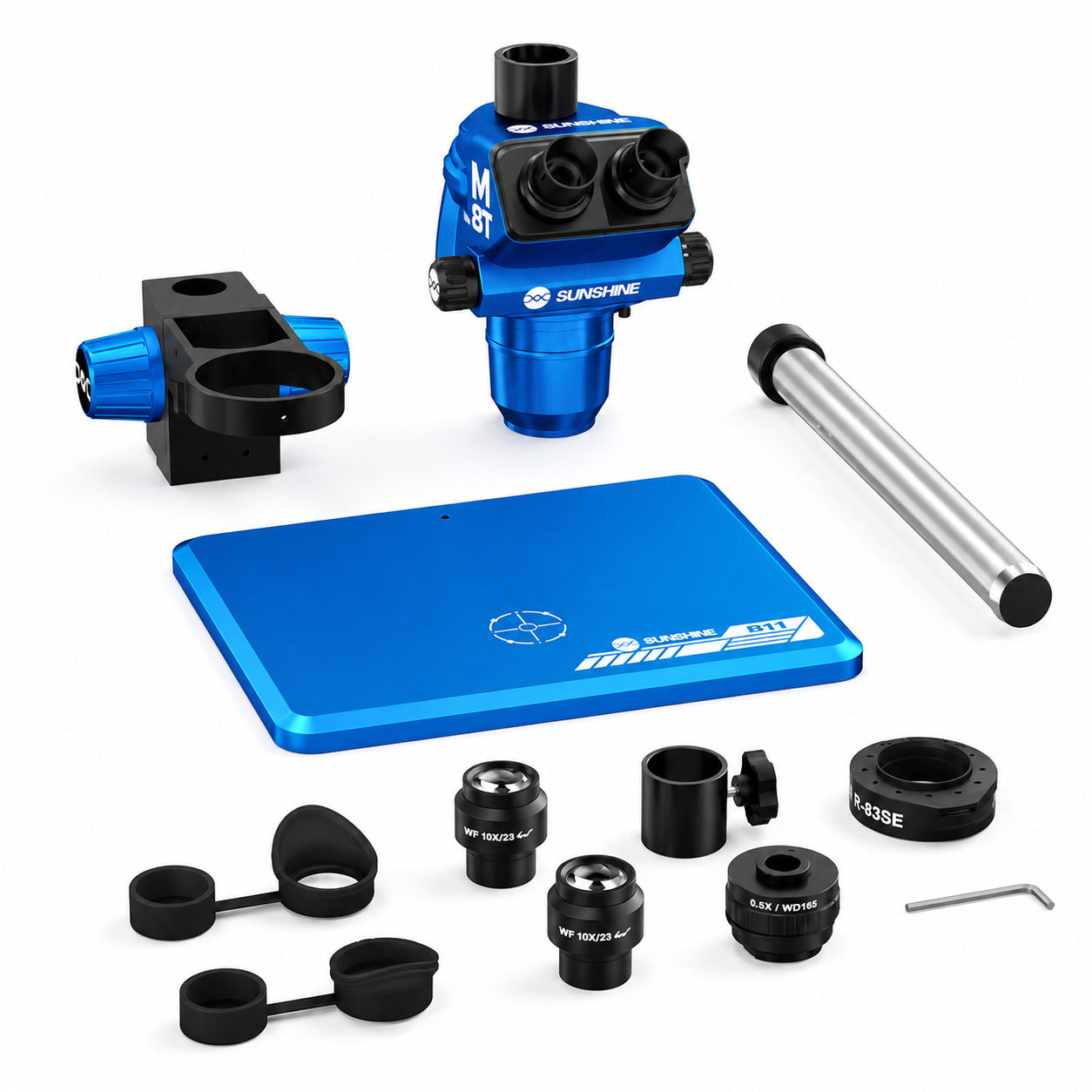 Sunshine M8T Ultra-B11 6-72X Synchronous Zoom Trinocular Stereo Microscope with B11 Big Base (BLUE)