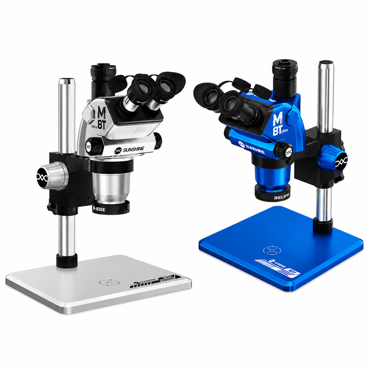 Sunshine M8T Ultra-B11 6-72X Synchronous Zoom Trinocular Stereo Microscope with B11 Big Base (SILVER)