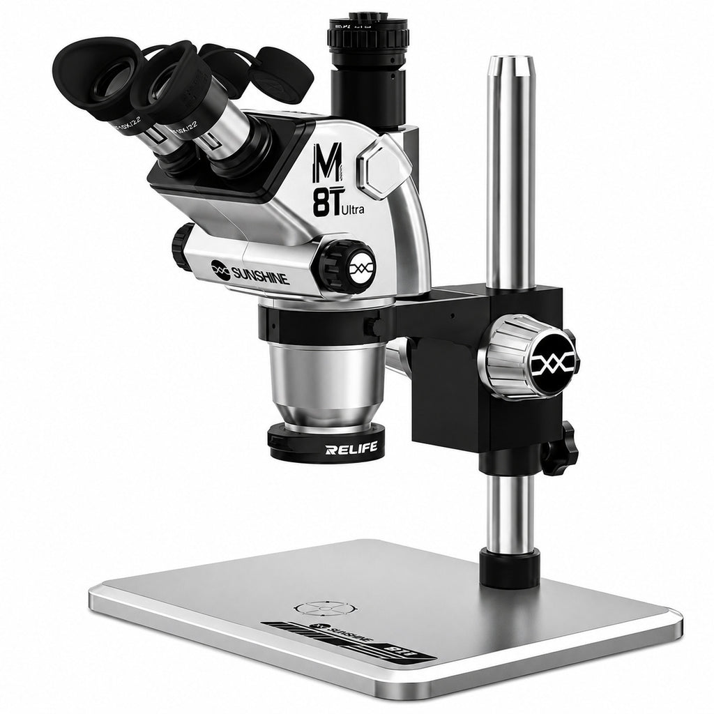 Sunshine M8T Ultra-B11 6-72X Synchronous Zoom Trinocular Stereo Microscope with B11 Big Base (SILVER)