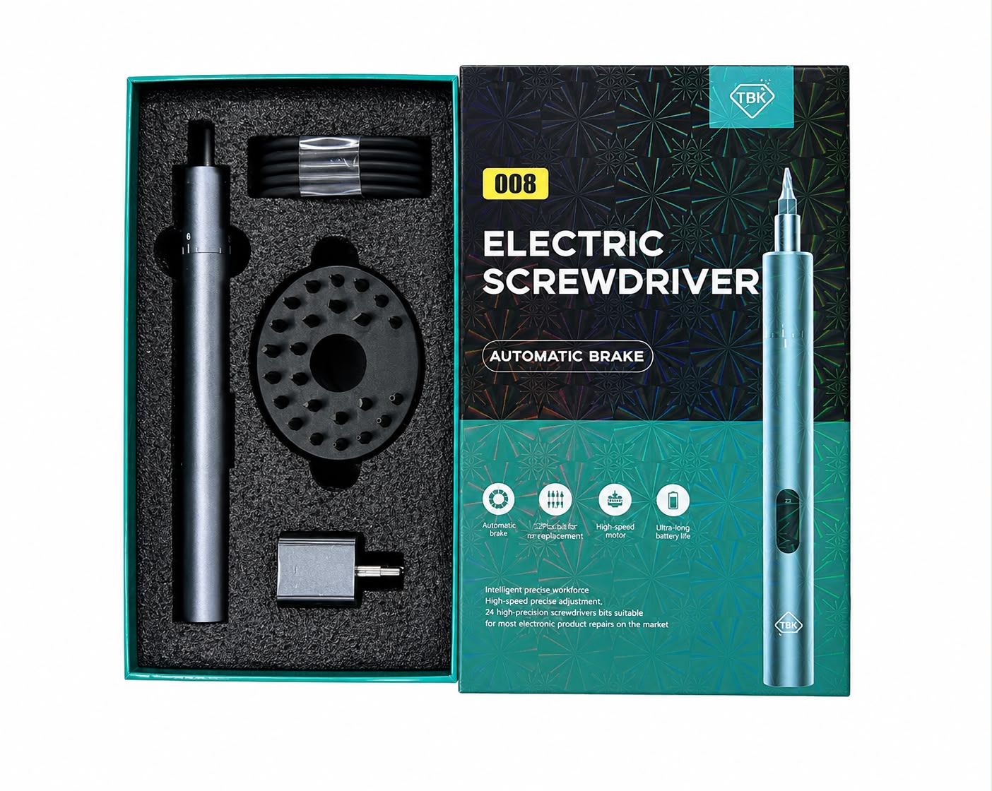 TBK008 Adjustable Strength Rechargeable Mini Electric Screwdriver Set with 24Pcs Bits