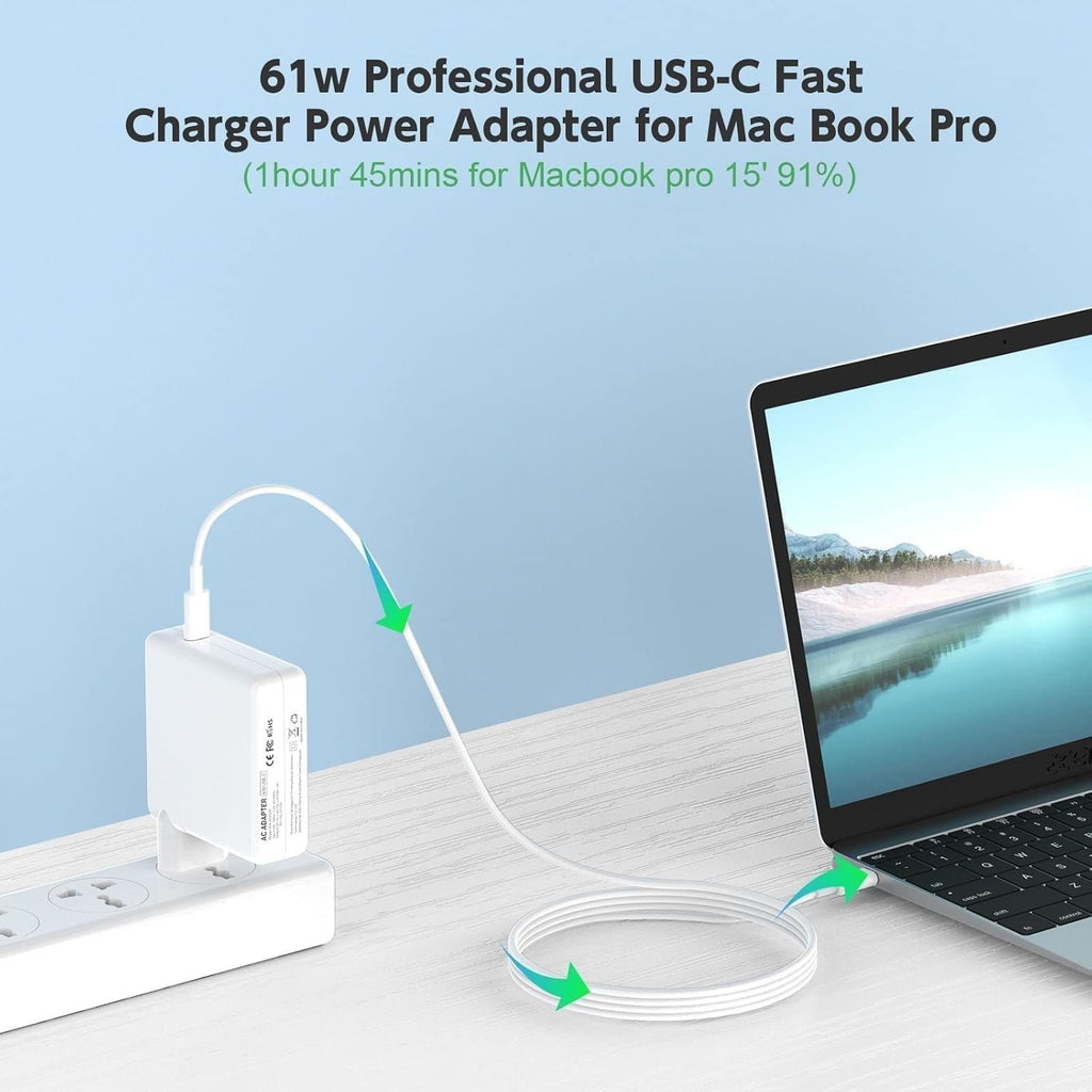 61W USB-C Power Adapter Charger compatible with MacBook Pro/Air, Fast Charging Replacement Adapter in White